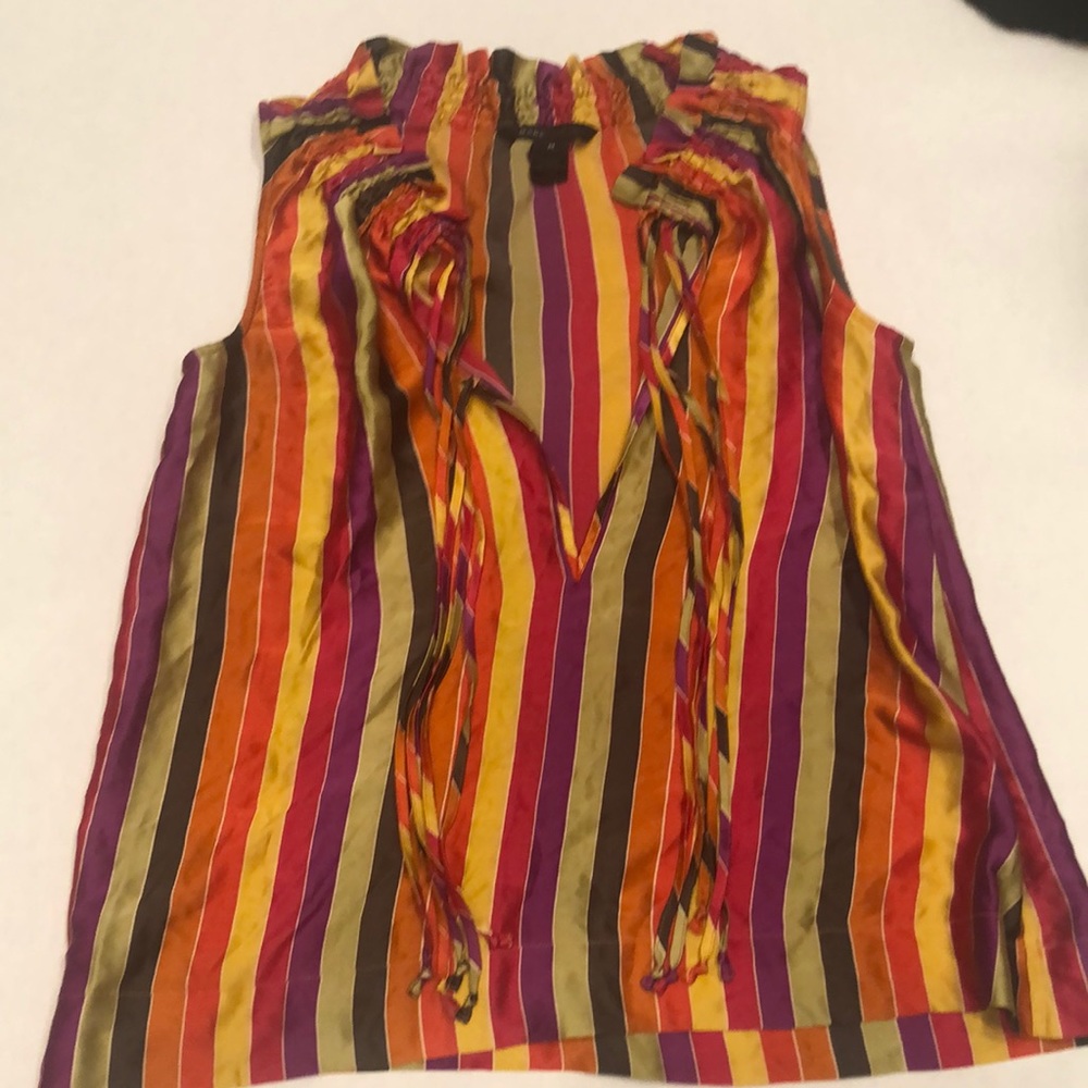 MARC JACOBS MULTICOLOR 100% SILK SLEEVELESS DEEP V BLOUSE WITH MULTIPLE TIES